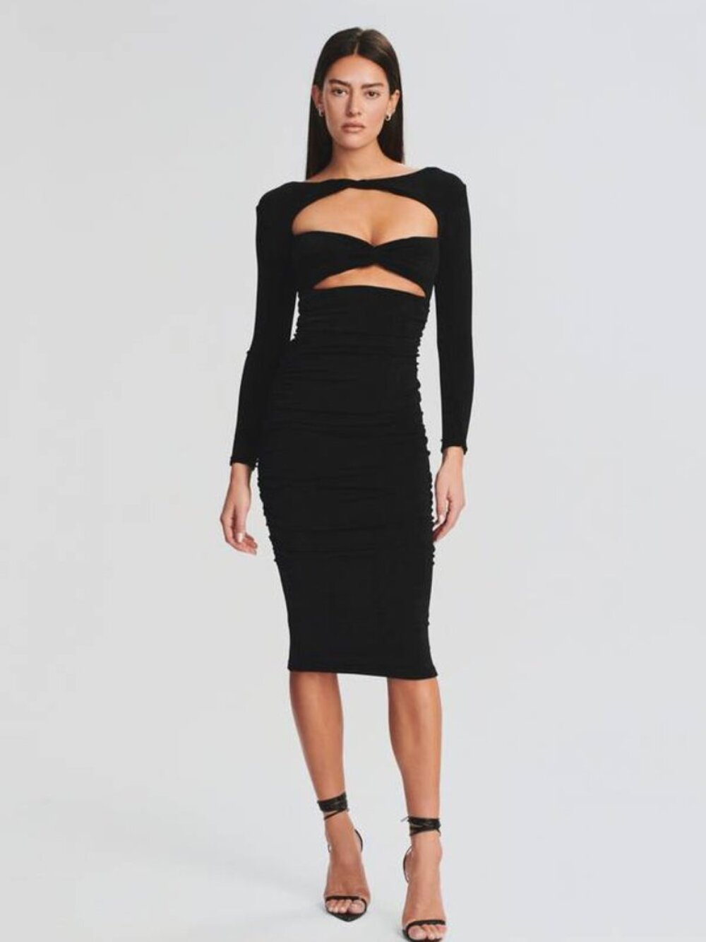 NEW SER.O.YA Eden Dual Cutout Bodycon Midi Dress Black L